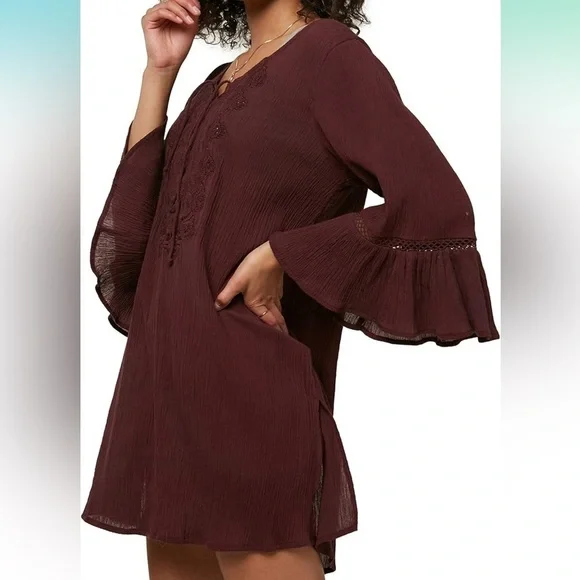 O'Neill Burgundy Sheer Lace-Up Swim Cover - Picture 2 of 11